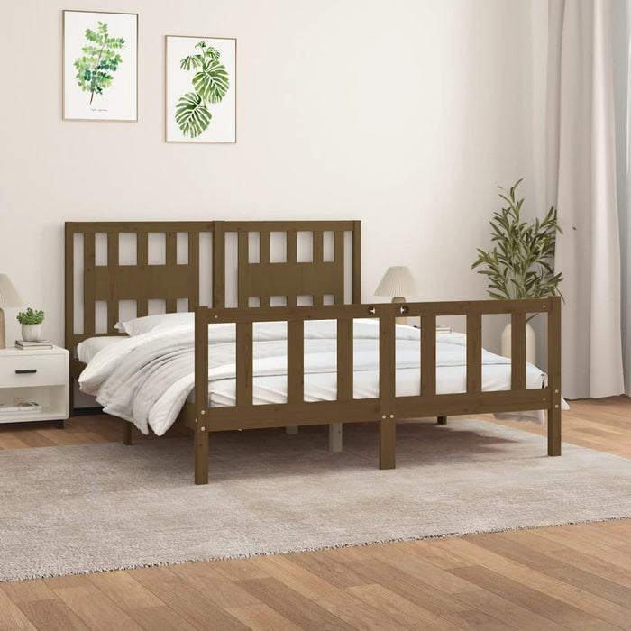Bed Frame with Headboard Honey Brown Solid Wood Pine 5FT King Size 150 cm