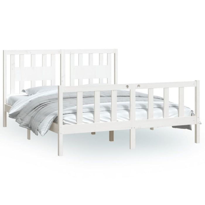 Bed Frame with Headboard White Solid Wood Pine 160 cm