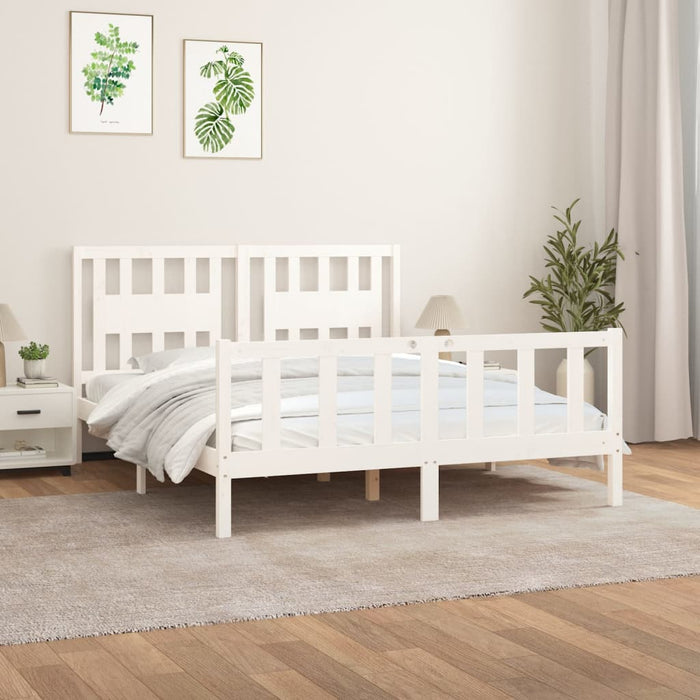 Bed Frame with Headboard White Solid Wood Pine 160 cm