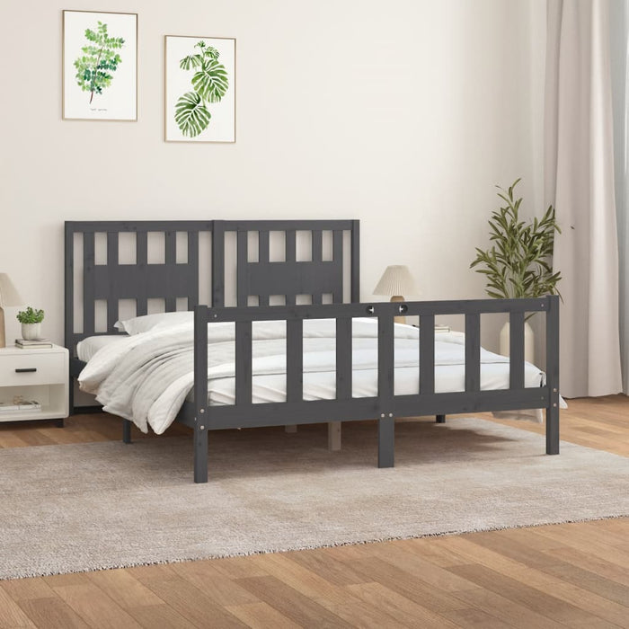 Bed Frame with Headboard Grey Solid Wood Pine 160 cm