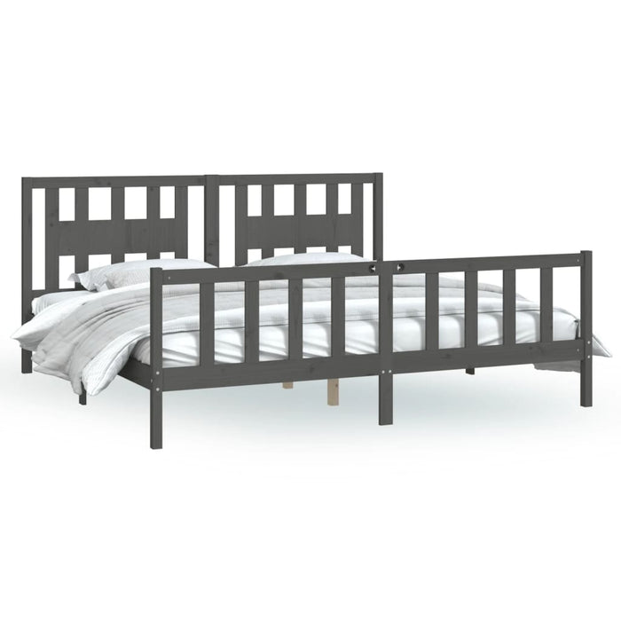 Bed Frame with Headboard Grey Solid Wood Pine 6FT Super King 180 cm