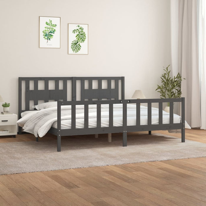 Bed Frame with Headboard Grey Solid Wood Pine 6FT Super King 180 cm