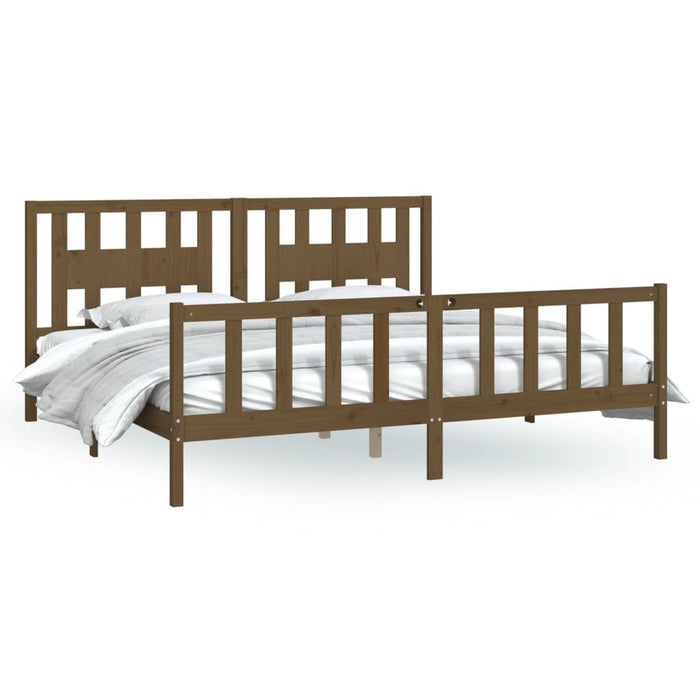 Bed Frame with Headboard Honey Brown Solid Wood Pine 6FT Super King 180 cm