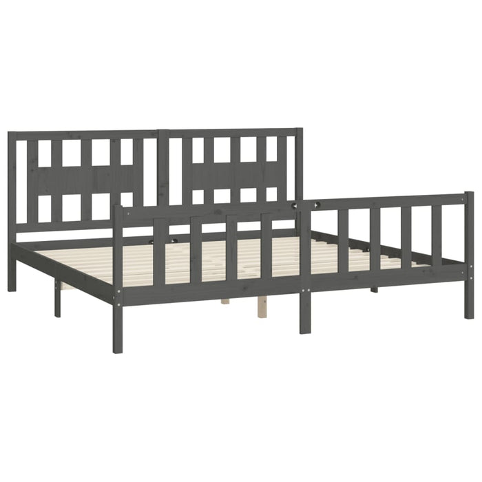 Bed Frame with Headboard Grey Solid Wood Pine 200 cm
