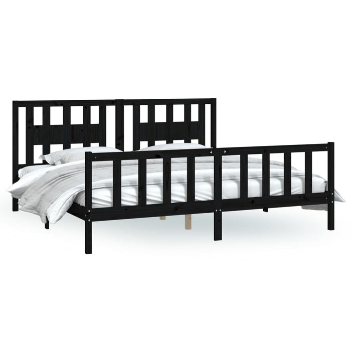 Bed Frame with Headboard Black Solid Wood Pine 200 cm
