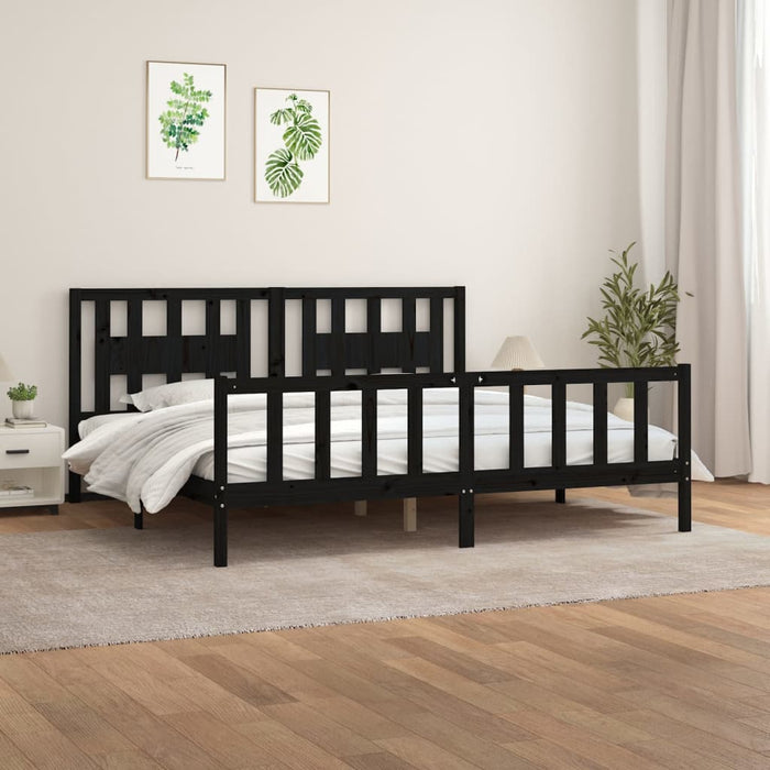 Bed Frame with Headboard Black Solid Wood Pine 200 cm