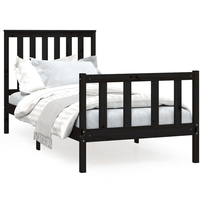 Bed Frame with Headboard Black Solid Wood Pine 90 cm
