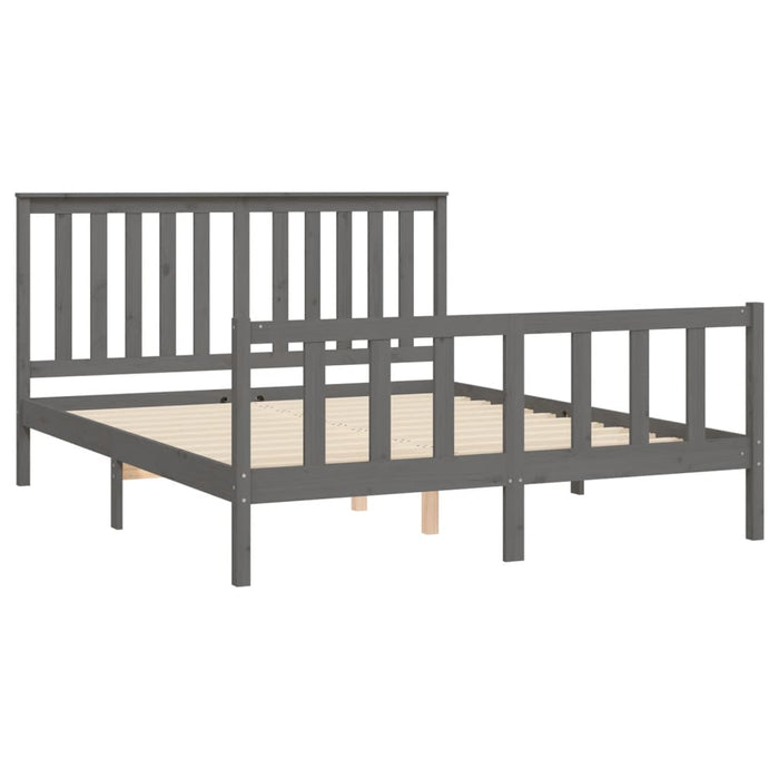 Bed Frame with Headboard Grey Solid Wood Pine 5FT King Size 150 cm