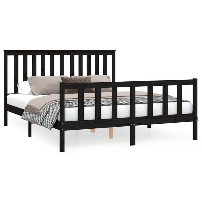 Bed Frame with Headboard Black Solid Wood Pine 160 cm
