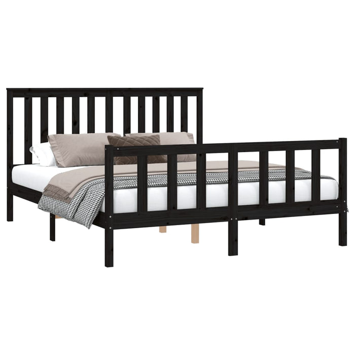 Bed Frame with Headboard Black Solid Wood Pine 160 cm