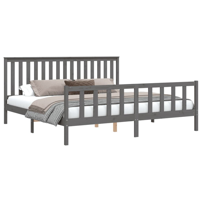 Bed Frame with Headboard Grey Solid Wood Pine 200 cm