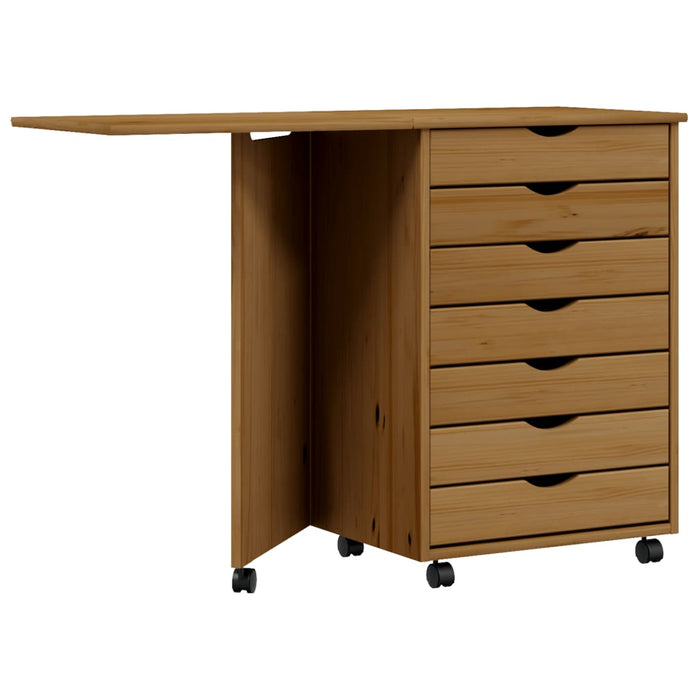 Rolling Cabinet with Desk MOSS Honey Brown Solid Wood Pine