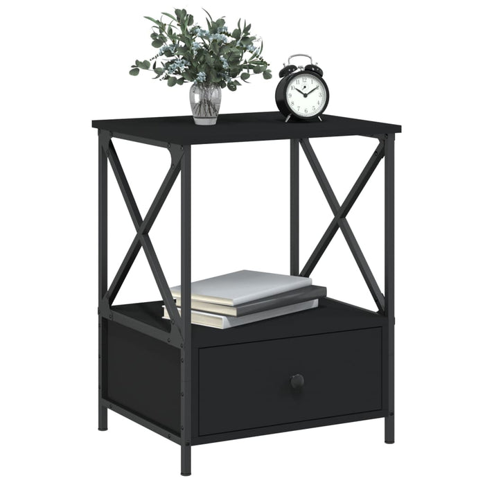 Bedside Table Black Engineered Wood 50 cm