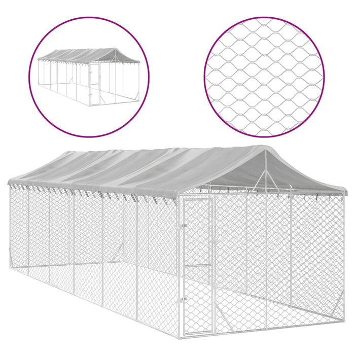 Outdoor Dog Kennel with Roof Silver 3x9x2.5 m Galvanised Steel
