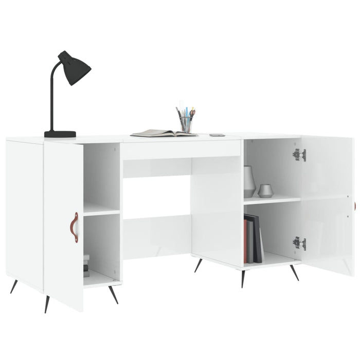 Desk High Gloss White Engineered Wood 140 cm