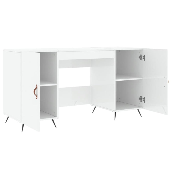 Desk High Gloss White Engineered Wood 140 cm