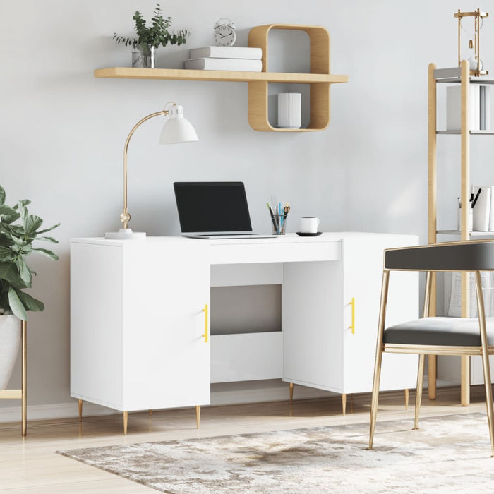 Desk White Engineered Wood 140 cm