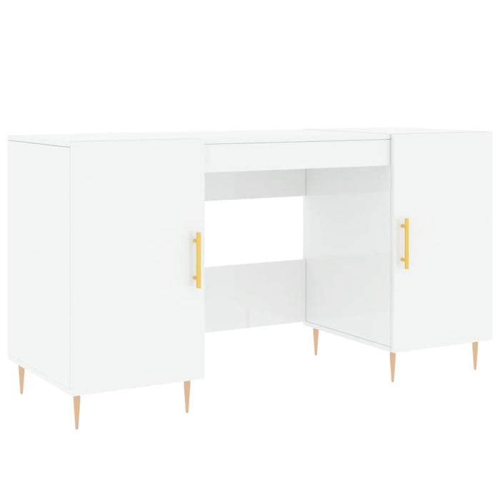 Desk High Gloss White Engineered Wood 140 cm