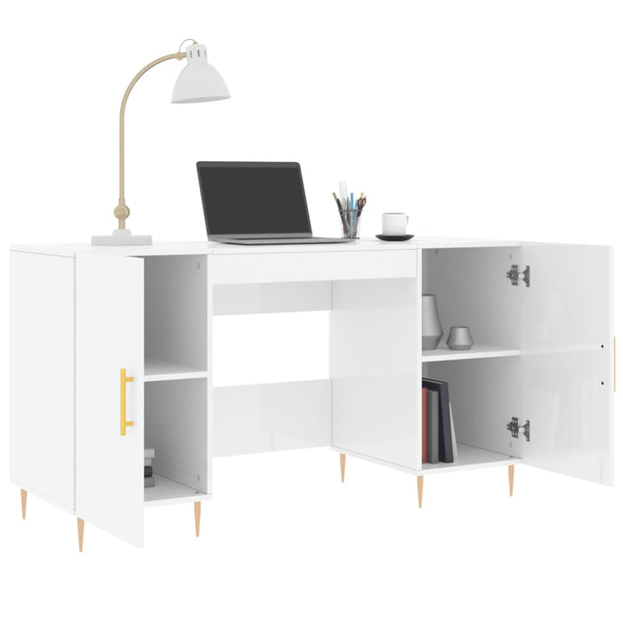 Desk High Gloss White Engineered Wood 140 cm