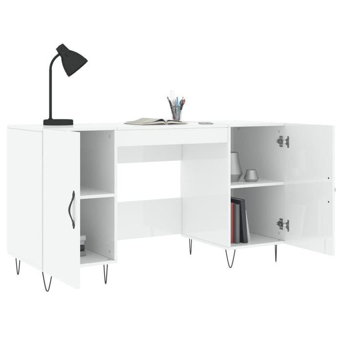 Desk High Gloss White Engineered Wood 140 cm