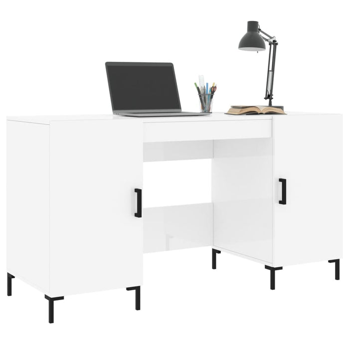 Desk High Gloss White Engineered Wood 140 cm