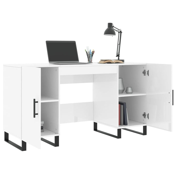 Desk High Gloss White Engineered Wood 140 cm