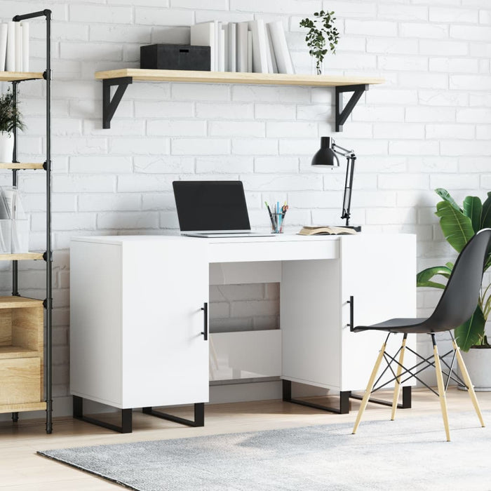 Desk High Gloss White Engineered Wood 140 cm