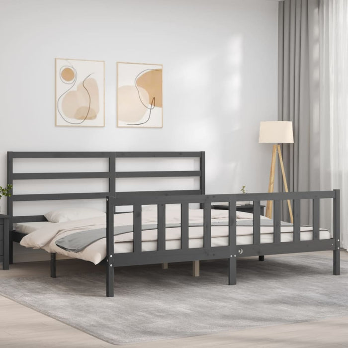 Bed Frame with Headboard Grey Solid Wood 180 cm