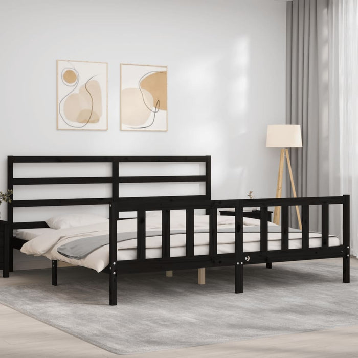 Bed Frame with Headboard Black Solid Wood 180 cm