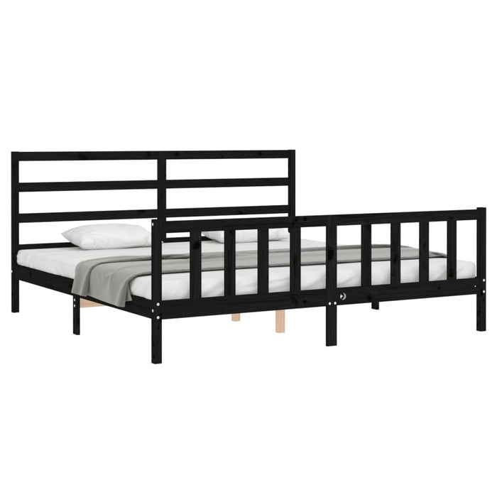 Bed Frame with Headboard Black Solid Wood 200 cm