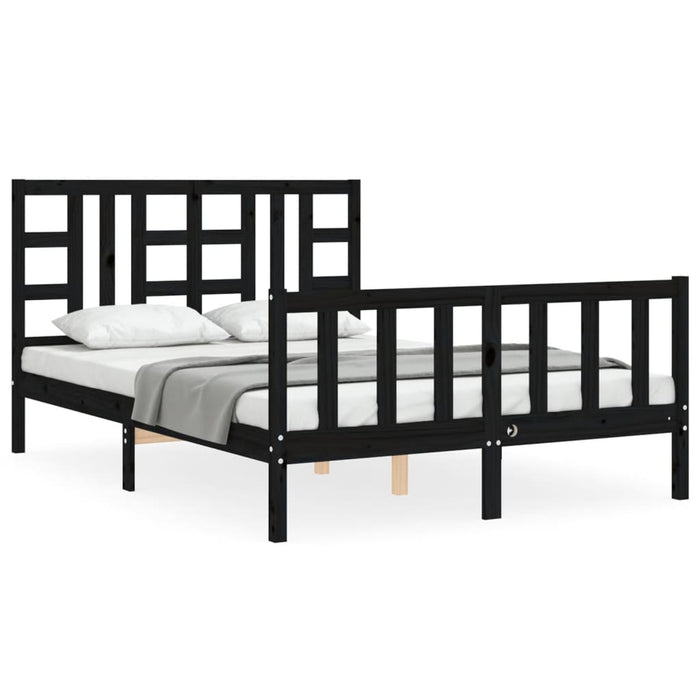 Bed Frame with Headboard Black Solid Wood 140 cm