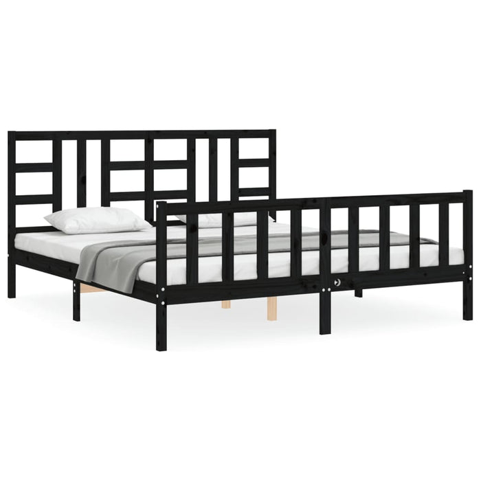 Bed Frame with Headboard Black Solid Wood 180 cm