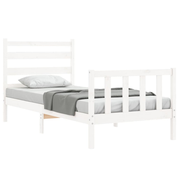 Bed Frame with Headboard White 3FT Single Solid Wood