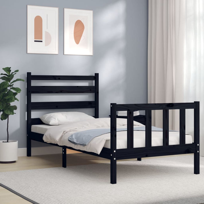Bed Frame with Headboard Black 3FT Single Solid Wood