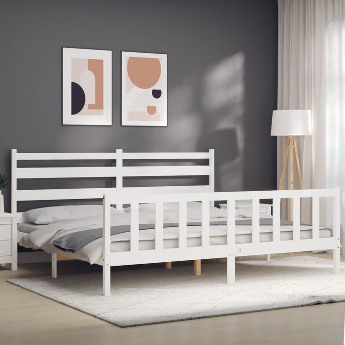 Bed Frame with Headboard White 6FT Super King Solid Wood