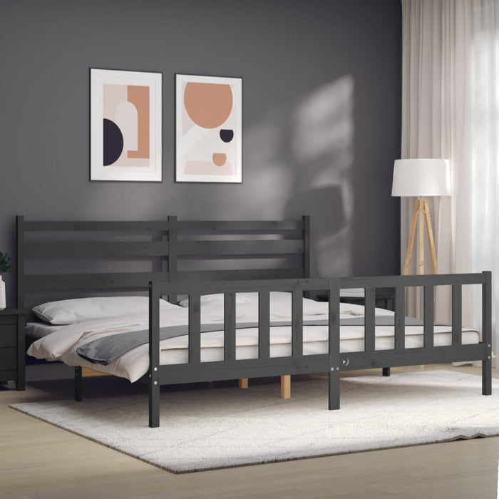 Bed Frame with Headboard Grey 6FT Super King Solid Wood