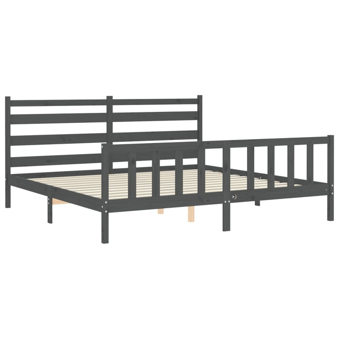 Bed Frame with Headboard Grey 6FT Super King Solid Wood