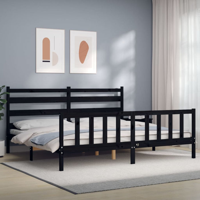 Bed Frame with Headboard Black 6FT Super King Solid Wood