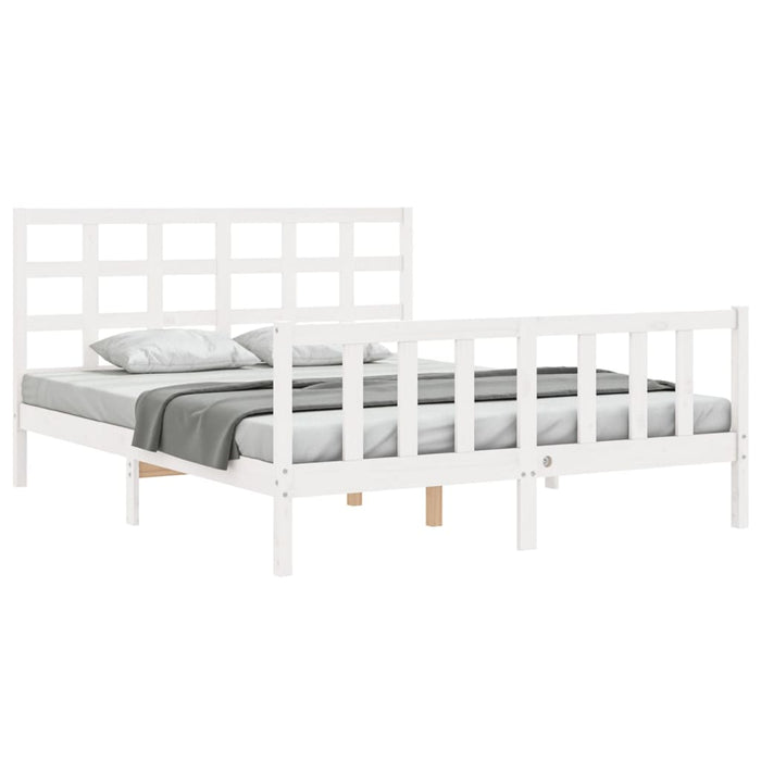Bed Frame with Headboard White Solid Wood 160 cm