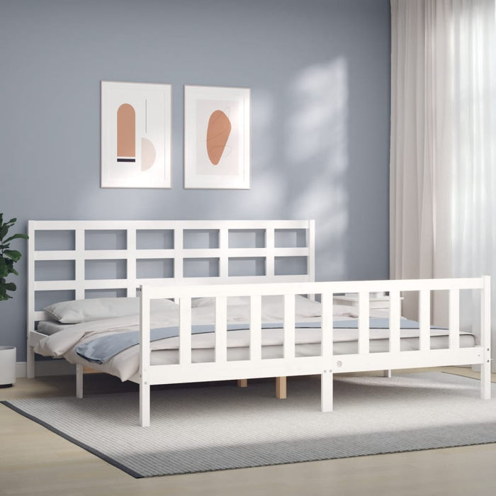 Bed Frame with Headboard White Solid Wood 180 cm