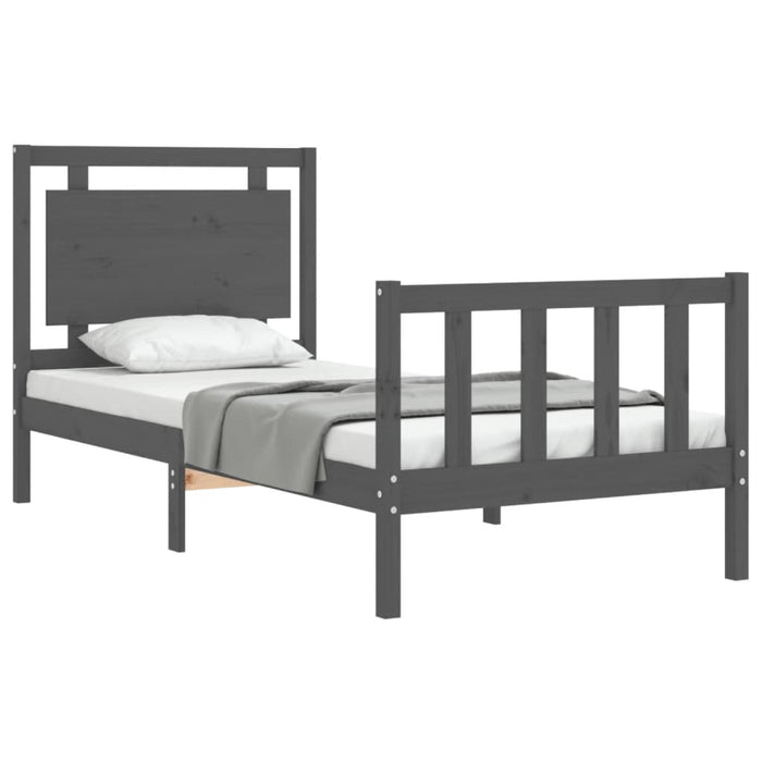 Bed Frame with Headboard Grey Solid Wood 90 cm