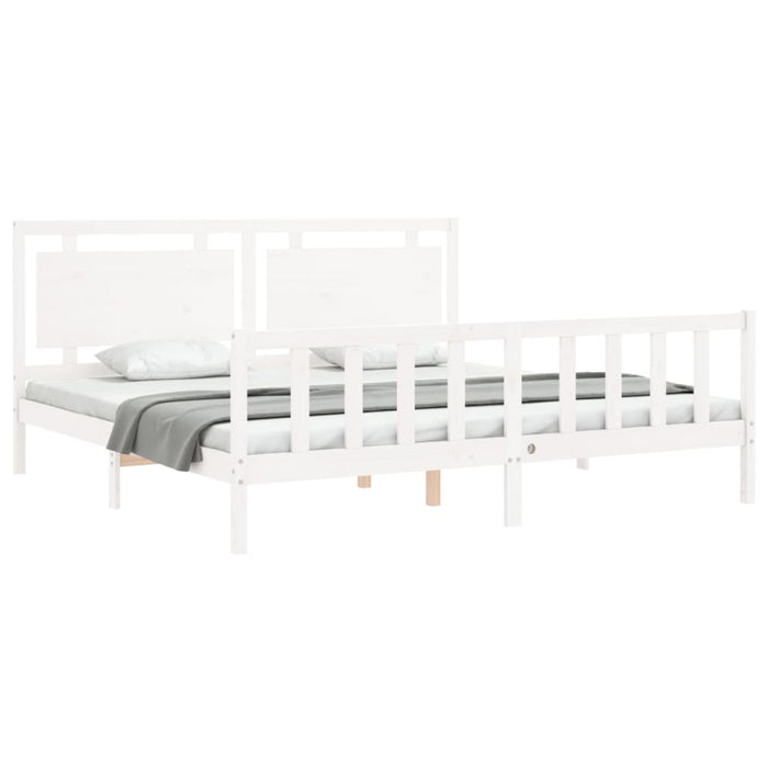 Bed Frame with Headboard White Solid Wood 180 cm