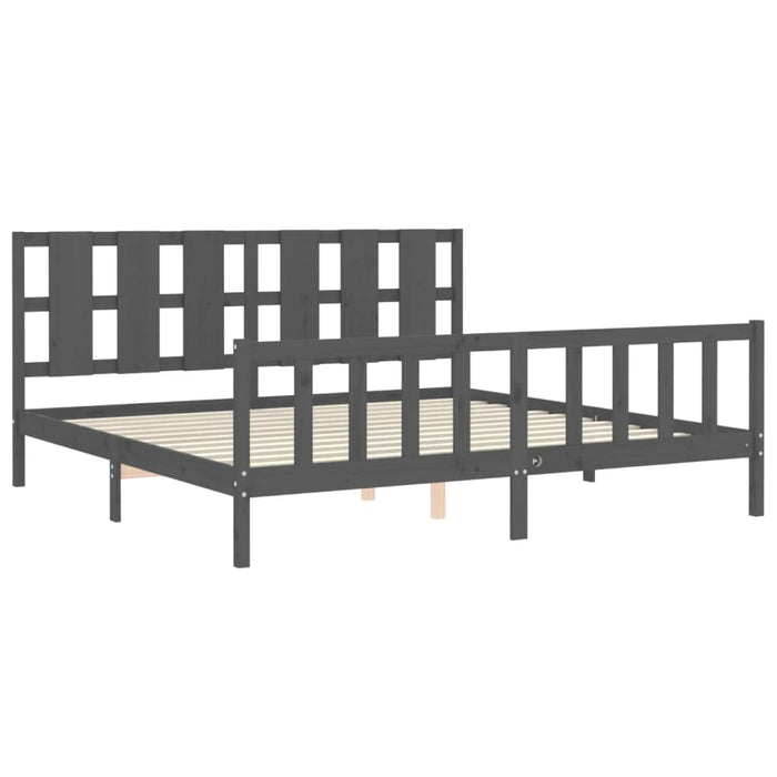 Bed Frame with Headboard Grey Solid Wood 180 cm