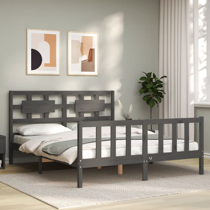 Bed Frame with Headboard Grey Solid Wood 160 cm