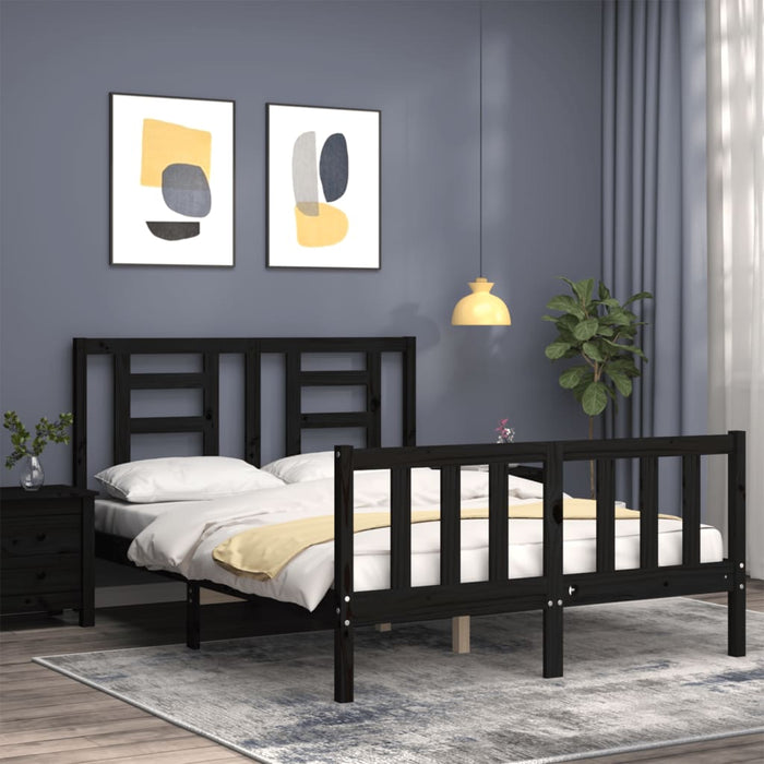 Bed Frame with Headboard Black Solid Wood 140 cm