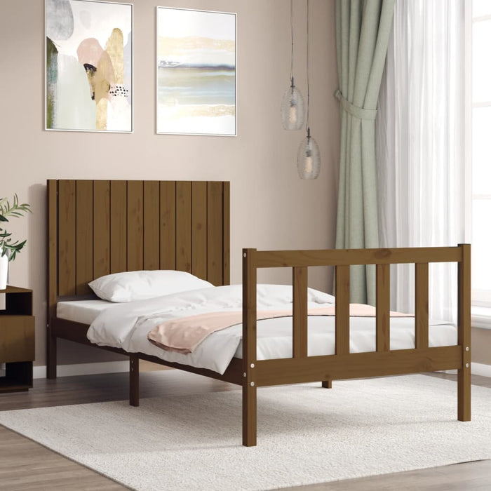 Bed Frame with Headboard Honey Brown Solid Wood 100 cm