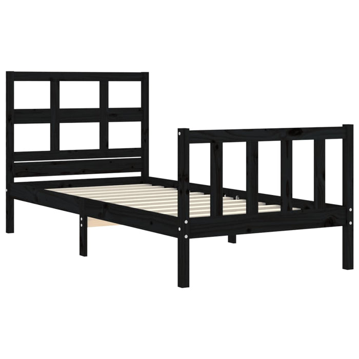 Bed Frame with Headboard Black Solid Wood 90 cm