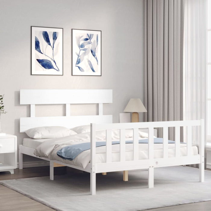 Bed Frame with Headboard White 4FT6