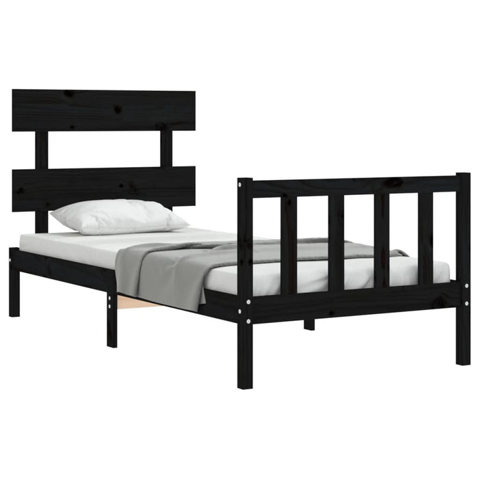 Bed Frame with Headboard Black Solid Wood 90 cm