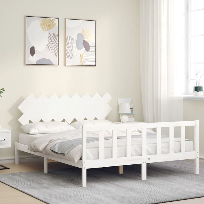 Bed Frame with Headboard White Solid Wood 160 cm